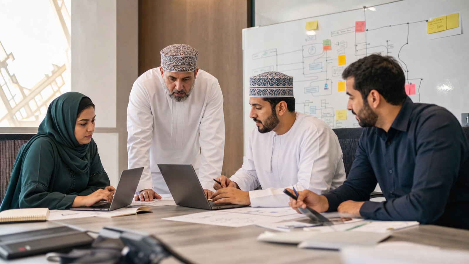 Software architects mapping reliable API integration between business systems
