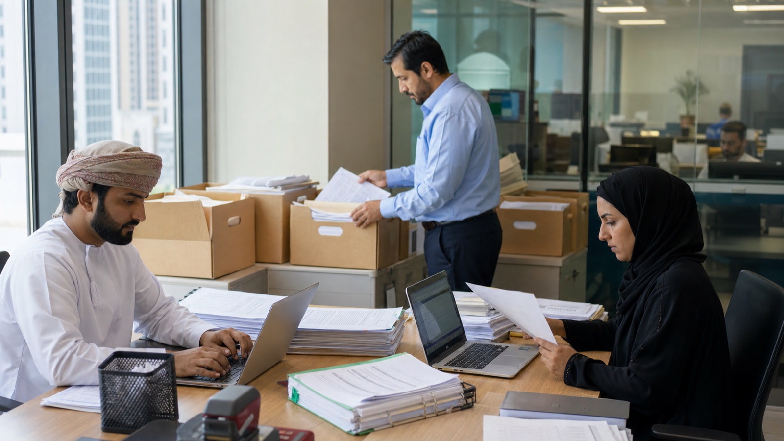 Oman business professionals working on ERP Data Migration Plan: Clean, Map, Test and Reconcile