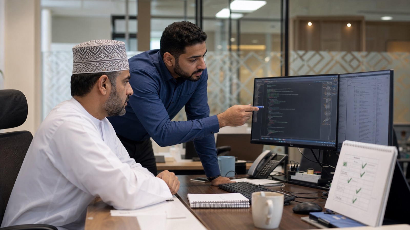 Software team reviewing a governed Odoo customization design