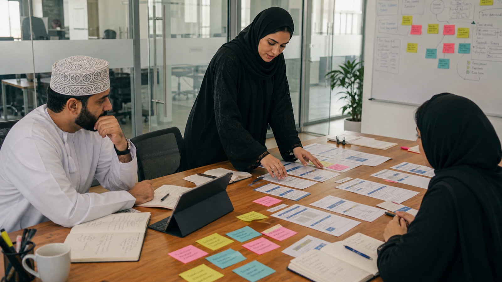 Content team planning internal links for an Oman service website
