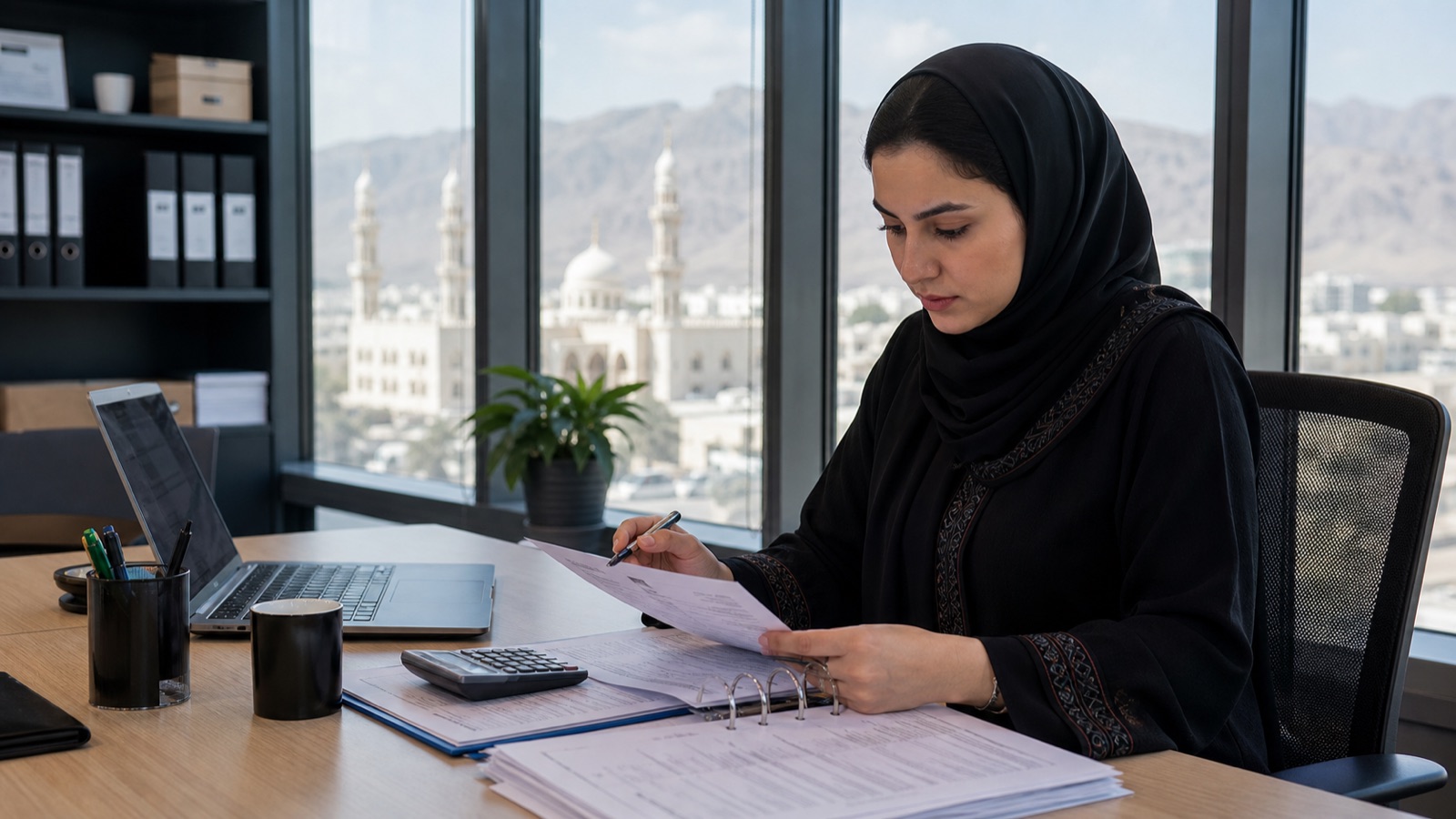 Finance professionals checking invoice and VAT postings in an Oman ERP