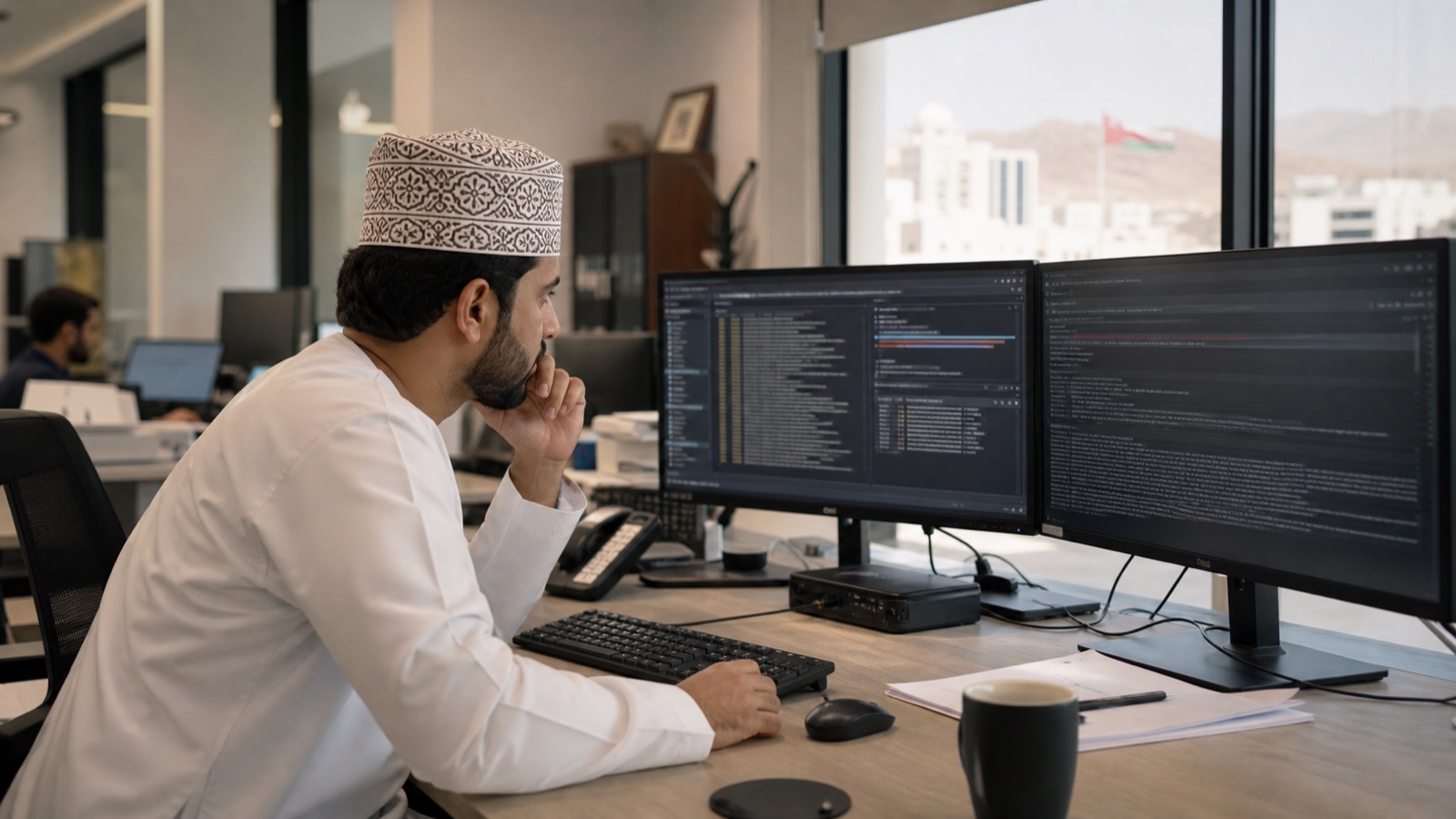 IT specialist monitoring website availability and security in Oman
